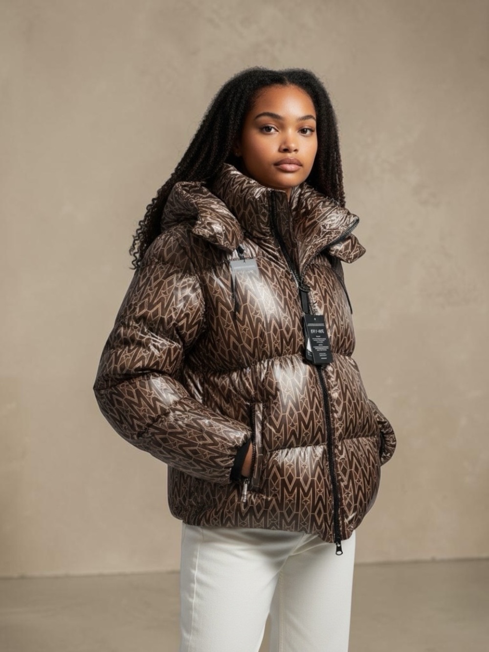 Mackage Brown Patterned Glossy Puffer Jacket